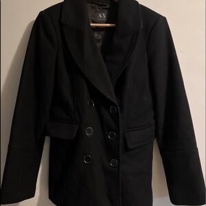 Armani Exchange AX Womens Black Double Breasted Peacoat Size Medium Wool Blend